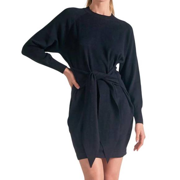 NEW ELAN front tie sweater dress in black - Picture 1 of 2